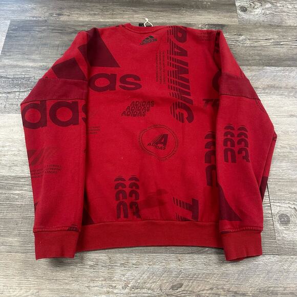 Adidas Red Mens M Post Game Allover Print Crewneck Pullover Sweatshirt Athletic - Picture 2 of 10